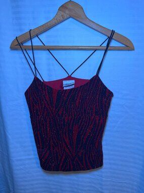 Fashion Bug Red Black Zebra Print Glitter Strappy Top Size 12